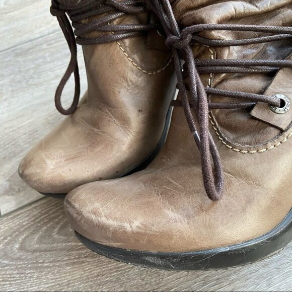 Vintage No Pulse Knit Cuff Lace Up Leather  Boots - Picture 12 of 14